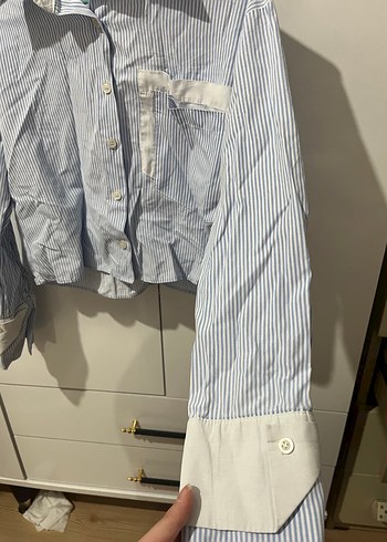 Düğmeli Uzun Kollu Mavi Kadın Gömlek - Görsel 3