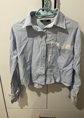 Düğmeli Uzun Kollu Mavi Kadın Gömlek - Görsel 4