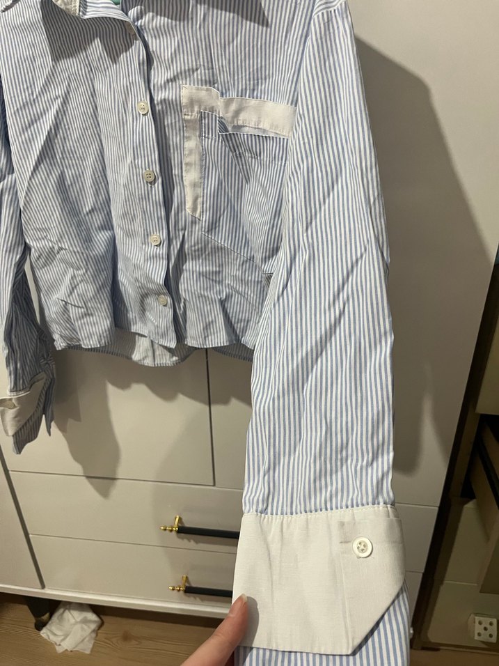 Düğmeli Uzun Kollu Mavi Kadın Gömlek - Görsel 3