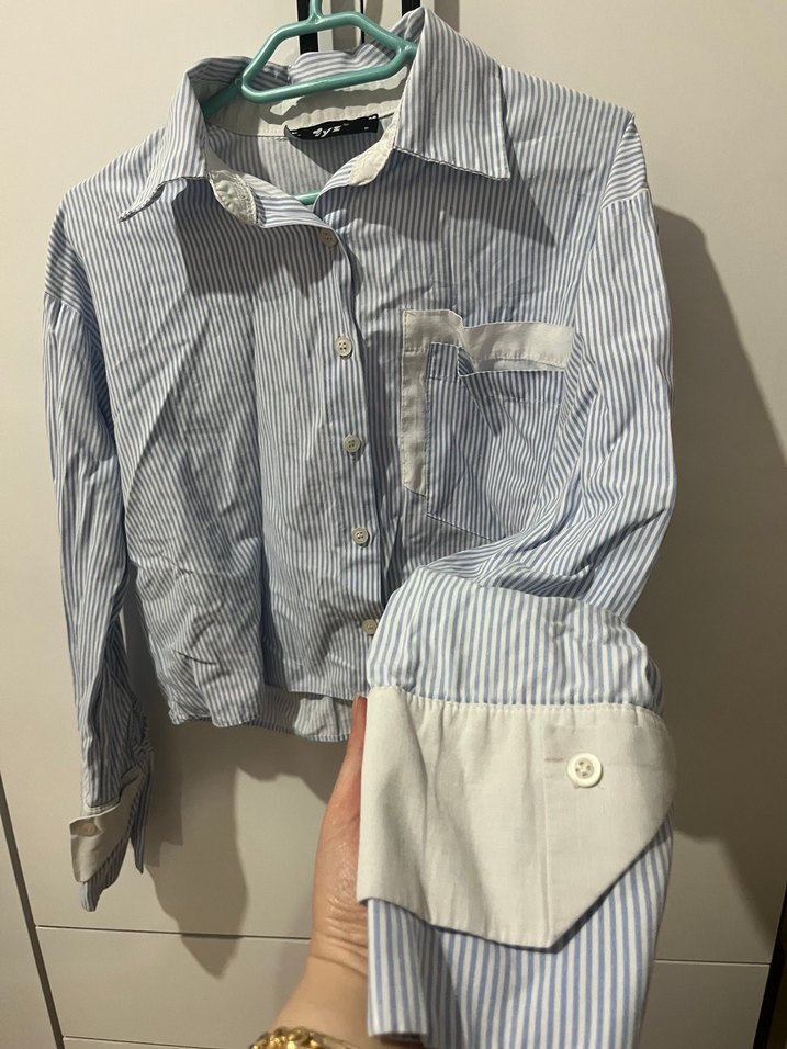 Düğmeli Uzun Kollu Mavi Kadın Gömlek - Görsel 2