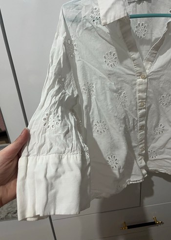 Nakışlı Beyaz Pamuklu Bohem Gömlek - Görsel 3