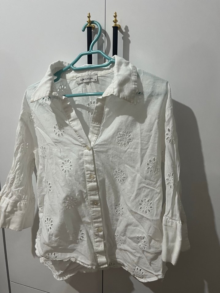 Nakışlı Beyaz Pamuklu Bohem Gömlek - Görsel 2