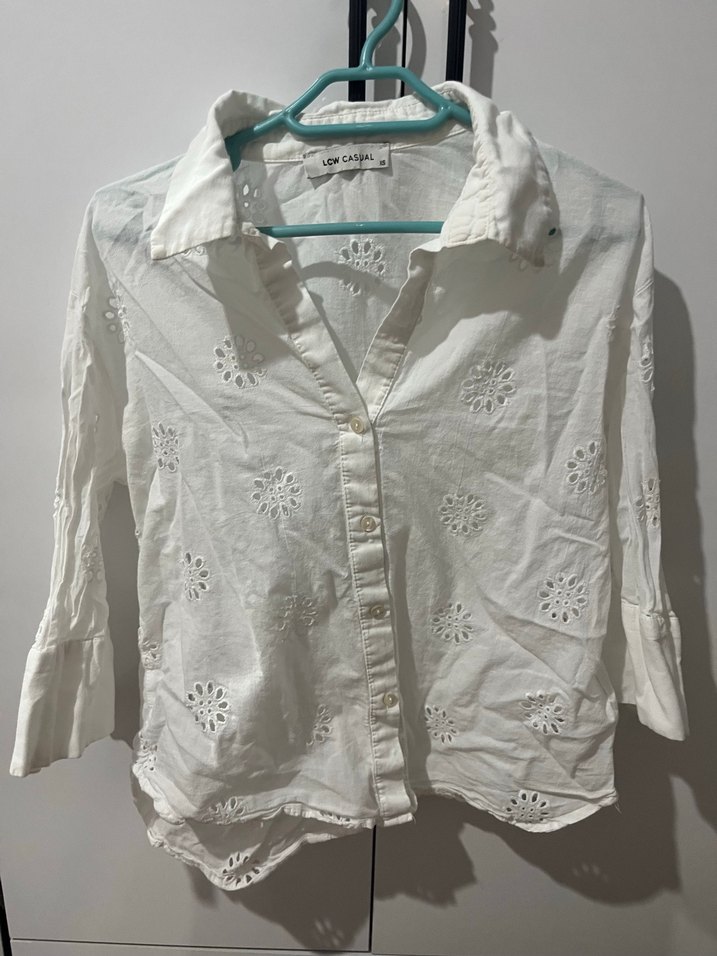 Nakışlı Beyaz Pamuklu Bohem Gömlek - Görsel 4