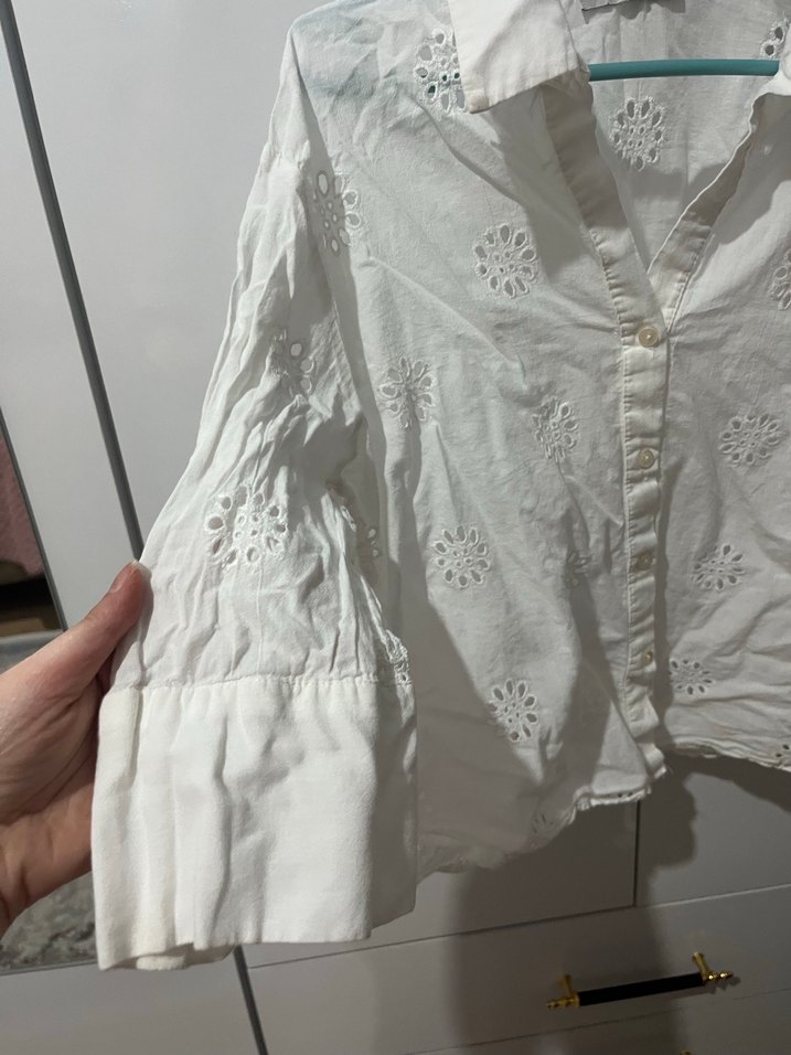 Nakışlı Beyaz Pamuklu Bohem Gömlek - Görsel 3