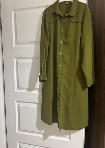 Düğmeli Uzun Haki renk tunik - Görsel 2