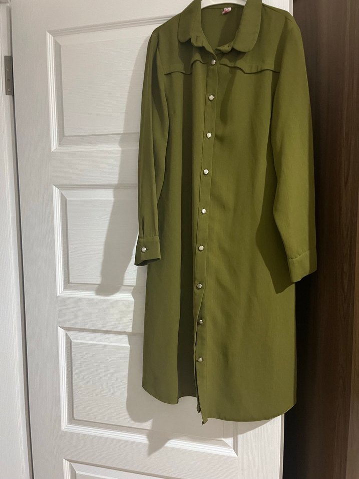 Düğmeli Uzun Haki renk tunik - Görsel 2