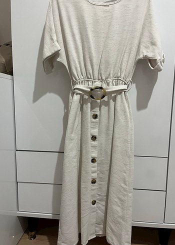 Krem Keten Uzun Elbise - Görsel 3