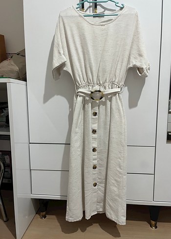 Krem Keten Uzun Elbise - Görsel 2