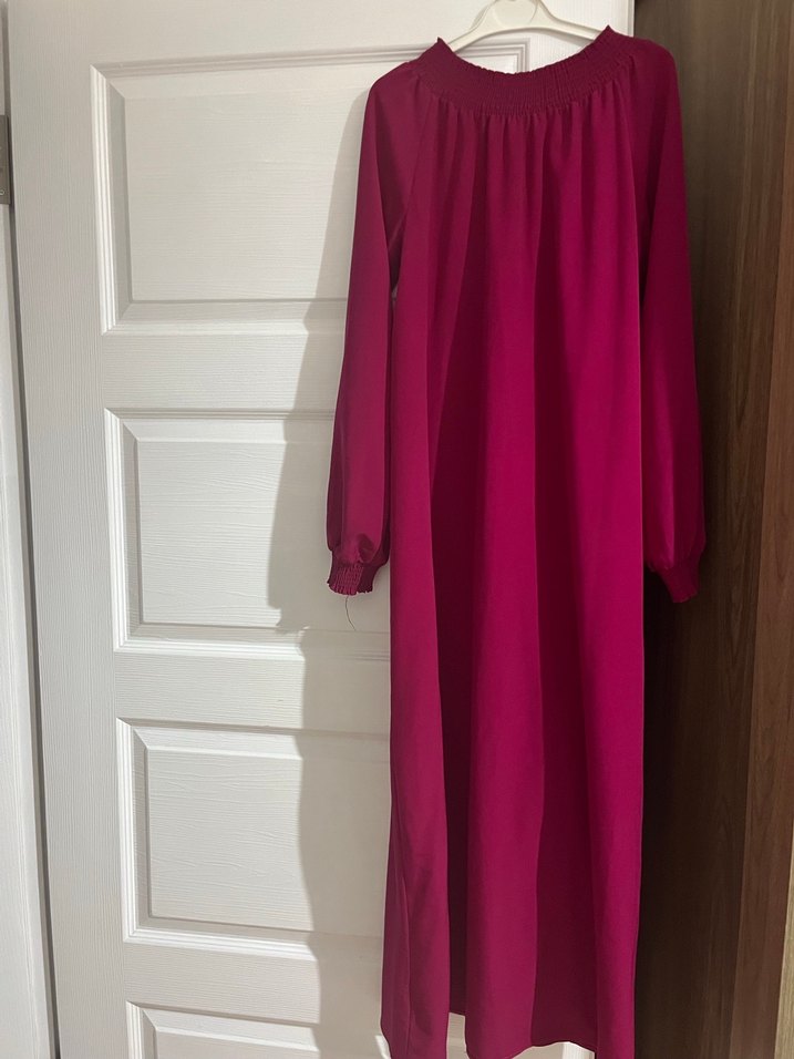 Bordo Uzun Kollu Salaş Kadın Elbise - Görsel 2