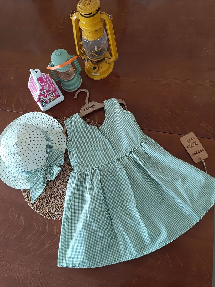 Fiyonklu Turkuaz bohem Kız Çocuk Elbise - Görsel 2