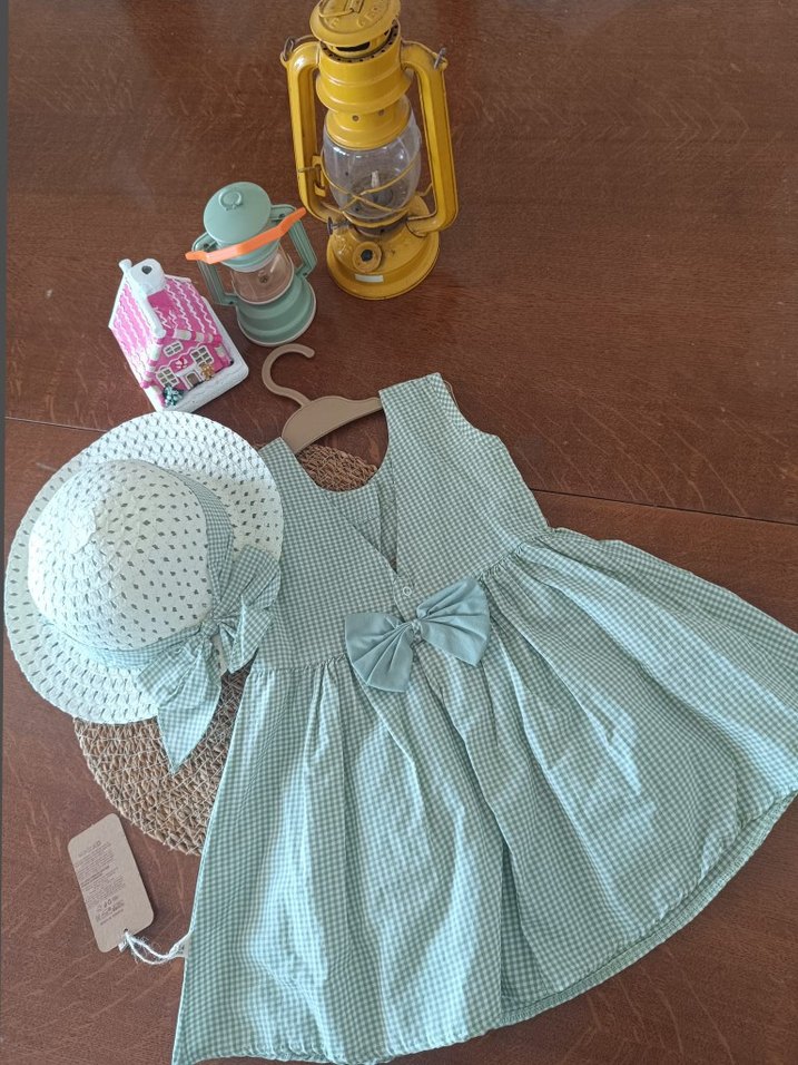 Fiyonklu Turkuaz bohem Kız Çocuk Elbise - Görsel 5