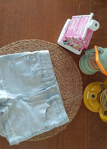 Bohem Tarz Mavi Tie-Dye Mini Kot Şort - Görsel 2