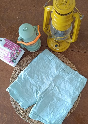 Turkuaz Renkli Kısa Şort ve ekose paltolon - Görsel 2