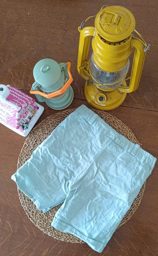 Turkuaz Renkli Kısa Şort ve ekose paltolon - Görsel 2