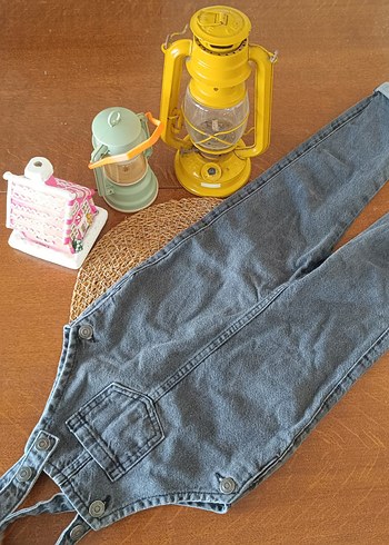 erkek Çocuk Gri Denim Bol Kesim Askılı Tulum - Görsel 2