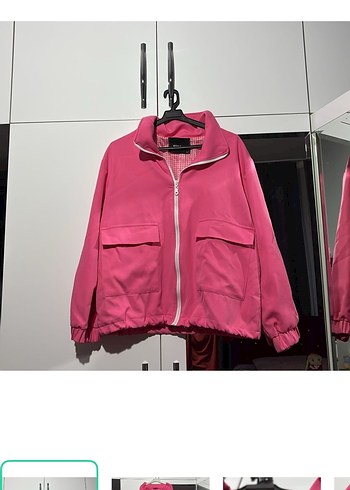 Diğer Canli Pembe Rahat Fermuarli Ceket