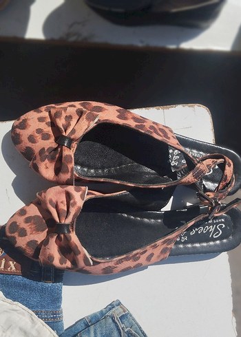 Kahverengi Leopar Desenli Dolgu Topuklu Kadın Babet