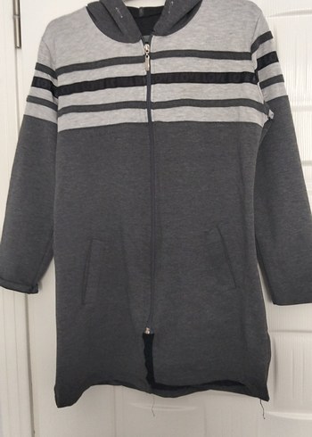 Gri Fermuarlı Uzun Kollu Hamile Sweatshirt - Görsel 2