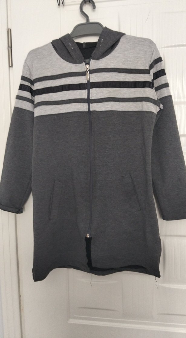 Gri Fermuarlı Uzun Kollu Hamile Sweatshirt - Görsel 2