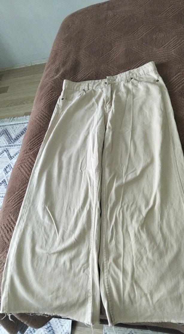 kahve Keten Bol Paça Kadın Jean - Görsel 2