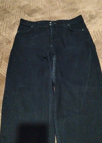 Siyah Bol Kesim Midi Kot Pantolon - Görsel 2