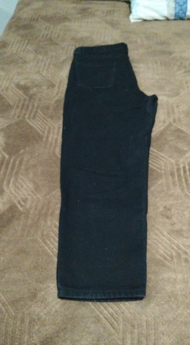 Siyah Bol Kesim Midi Kot Pantolon - Görsel 3