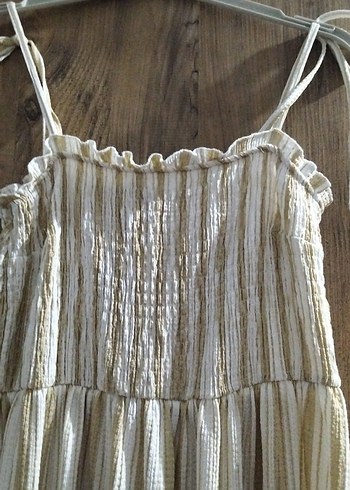 Bej Kadın Uzun Keten Pliseli Elbise - Görsel 2