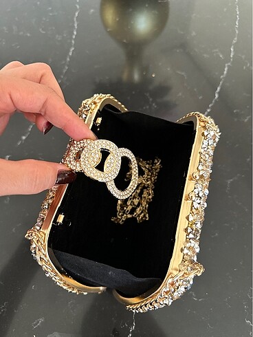 Gold taşlı abiye çantası - Görsel 5