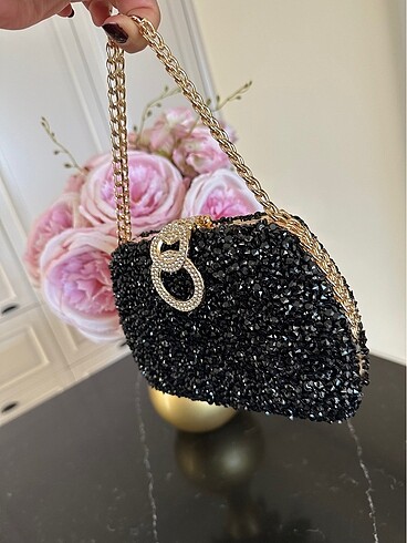 Siyah taşlı abiye çantası - Görsel 7