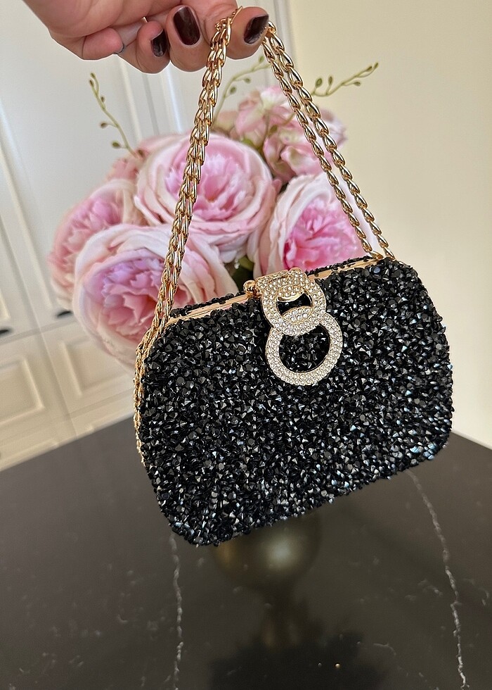 Siyah taşlı abiye çantası - Görsel 2