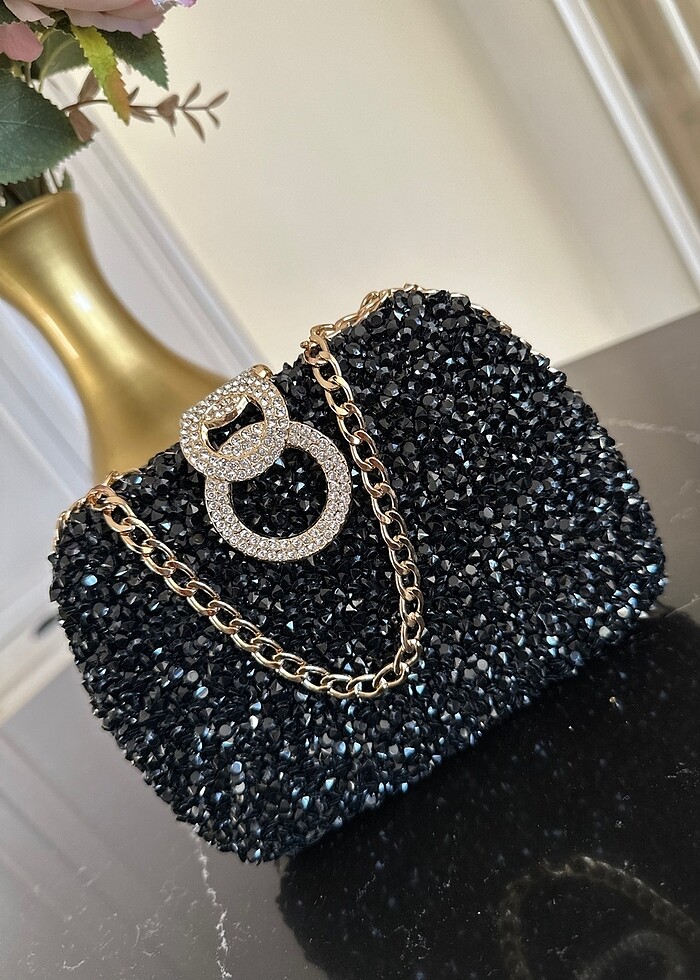 Siyah taşlı abiye çantası - Görsel 4