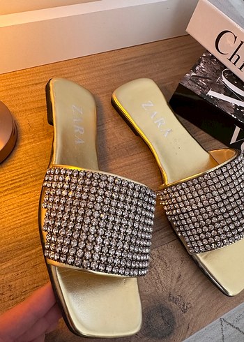 Gold Payetli Kadın Blok Topuklu Terlik - Görsel 2