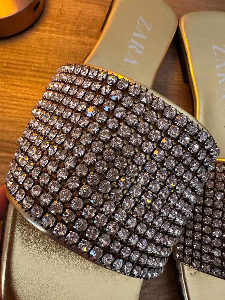 Gold Payetli Kadın Blok Topuklu Terlik - Görsel 3