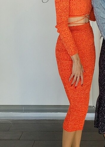Takim crop etek turuncu