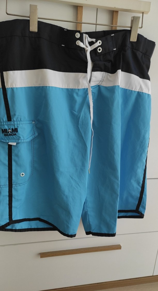 Erkek Mavi Mini Düğmeli Plaj Şortu - Görsel 3