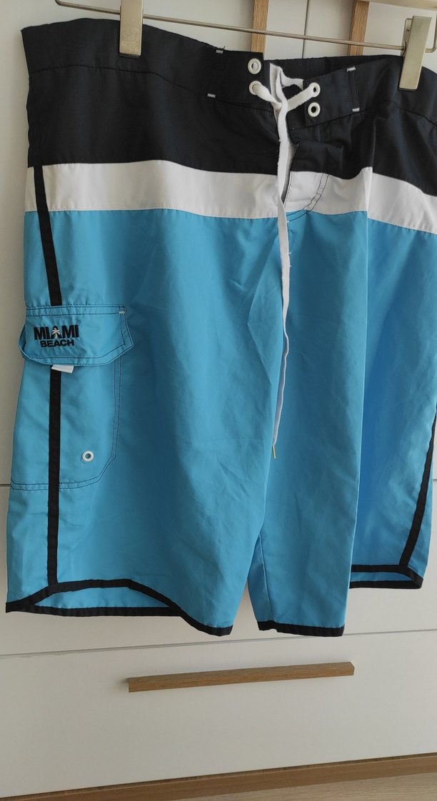 Erkek Mavi Mini Düğmeli Plaj Şortu - Görsel 2