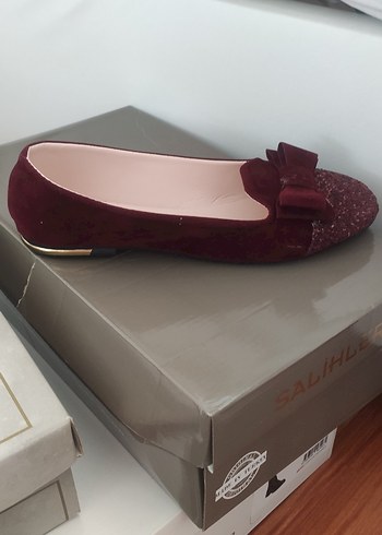 Bordo Kadın Süet Simli Topuklu Babet - Görsel 2