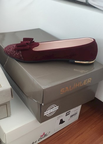 Bordo Kadın Süet Simli Topuklu Babet - Görsel 3