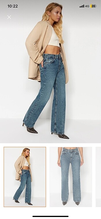 Trendyolmilla mavi soluk efekt yuksek bel wide leg jeans
