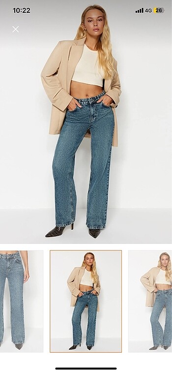 42 Beden Trendyolmilla mavi soluk efekt yuksek bel wide leg jeans
