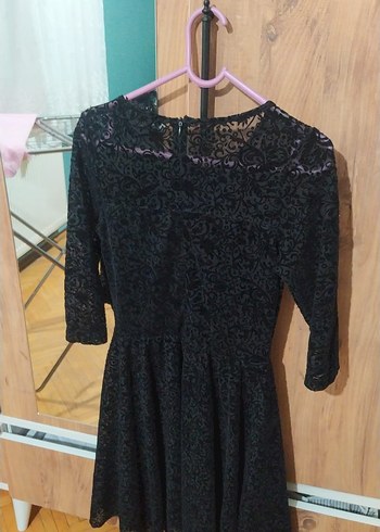 Diğer Dantel Detaylı Siyah Midi Goth Elbise