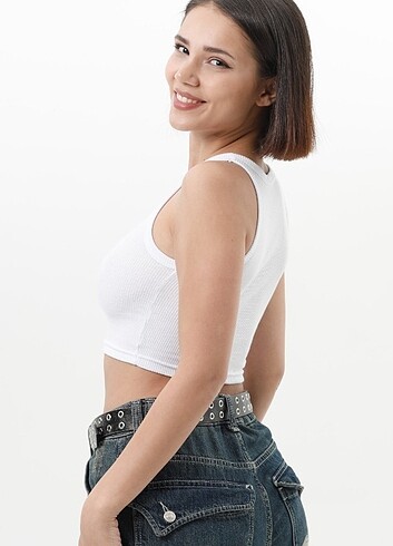 Diğer Rambo Yaka Askılı Crop Top / L