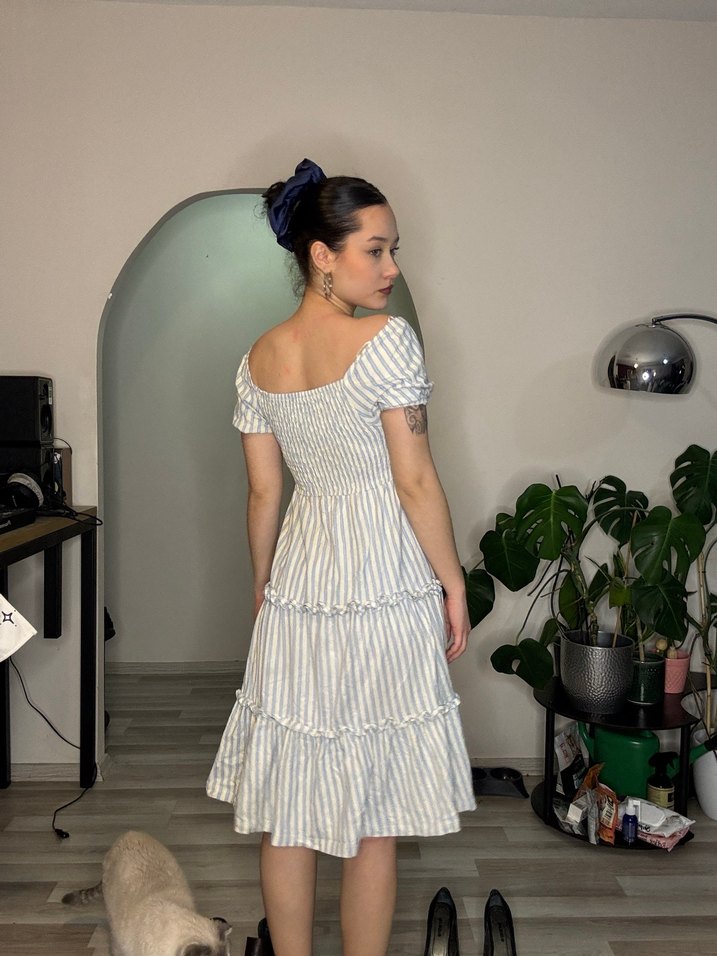 Pamuklu Çizgili Midi Elbise - Görsel 2