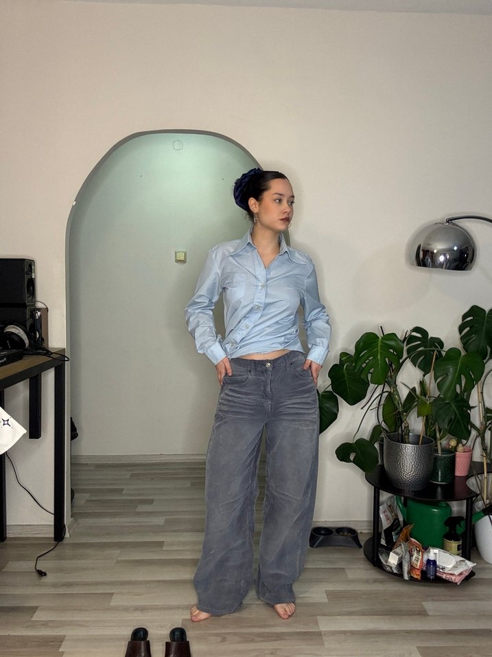 Gri Kadın Boyfriend Denim Pantolon - Görsel 2