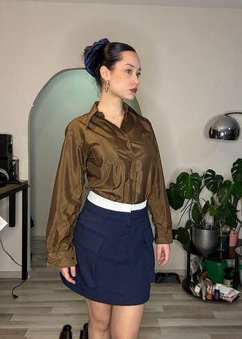 Kahverengi Saten Kadın Gömlek - Görsel 2