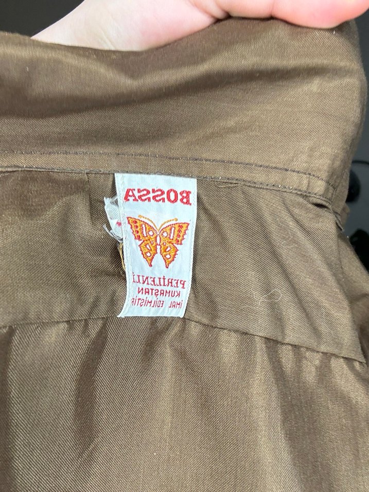 Kahverengi Saten Kadın Gömlek - Görsel 3