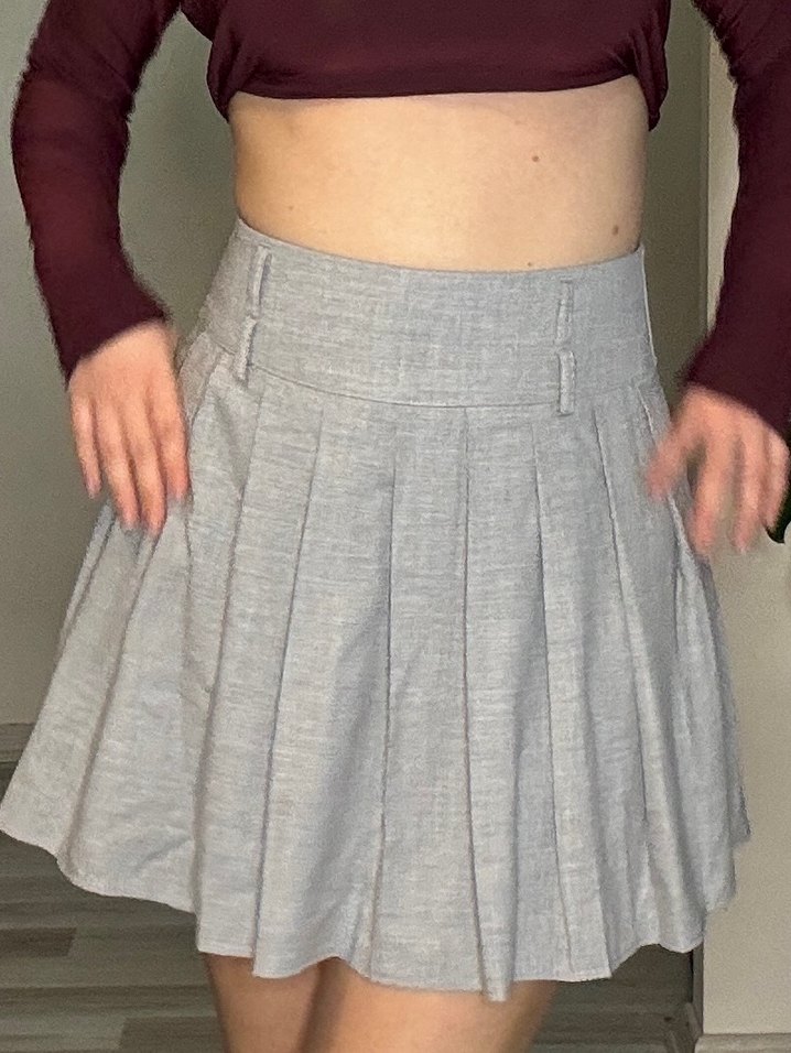 Gri Pilili Kadın Midi Keten Etek - Görsel 2