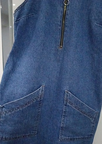 LC Waikiki Kadın Lacivert Denim Midi Kısa Tulum