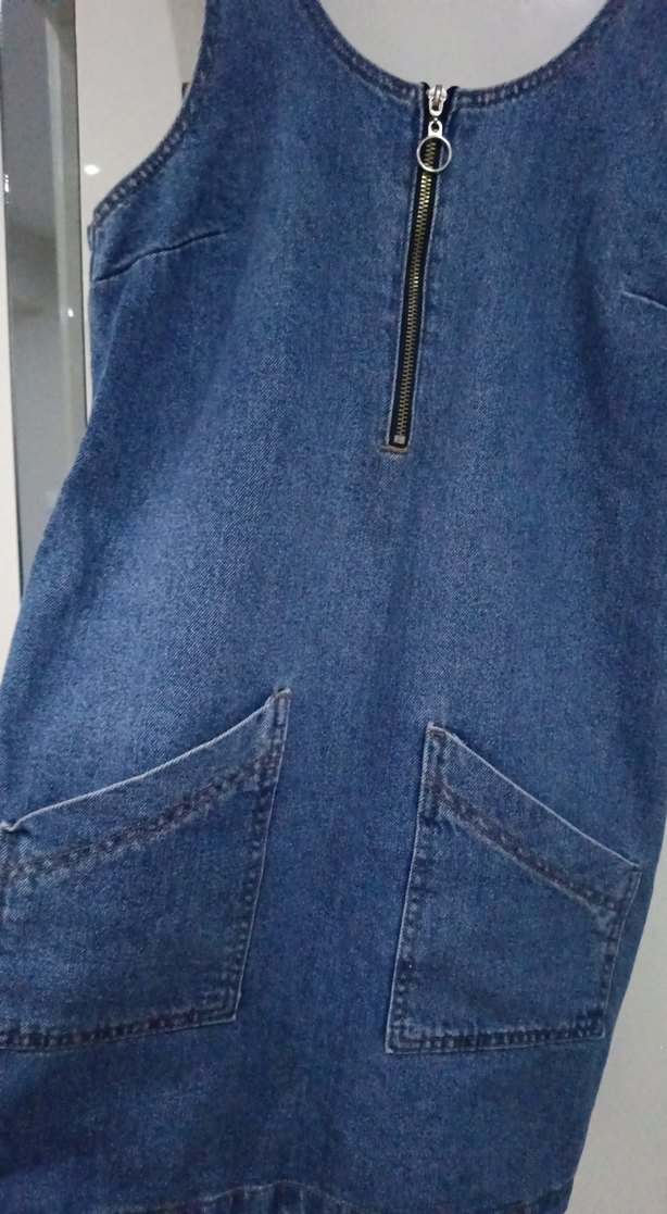 Kadın Lacivert Denim Midi Kısa Tulum - Görsel 2