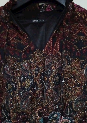 Diğer Bohem Bordo Uzun Kollu Fırfırlı Elbise